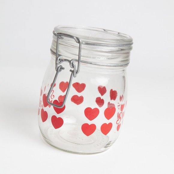 Vintage Hermetic Sweets Candy Stash Jar Hearts Carlton Glass Storage w/ Lid 3/4L - Picture 4 of 16